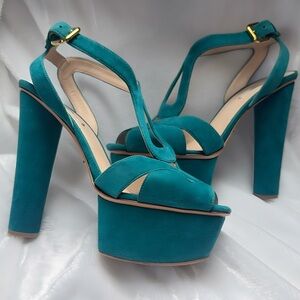 Prada Elegant Teal Platform Heels